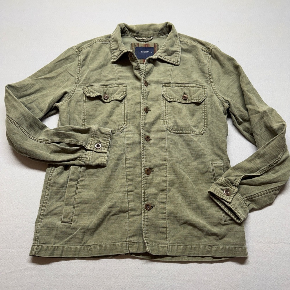 Lucky Brand Mens Olive Green Utility Shirt Jacket Cotton Tencel Size Medium